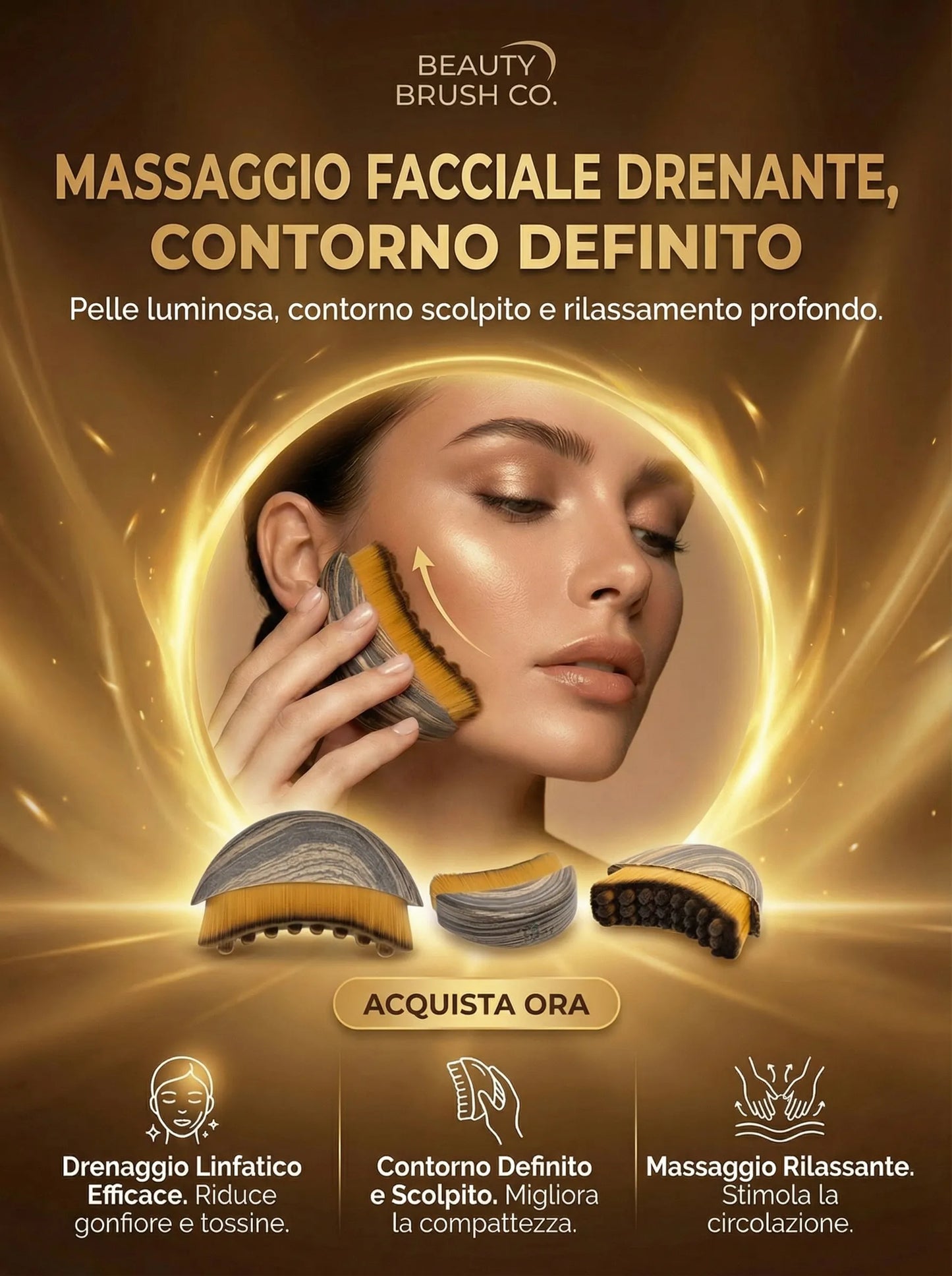 LymphContour™ – Spazzola Facciale Drenante per Contorno e Massaggio