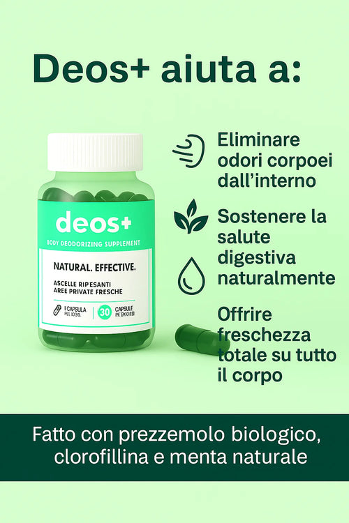 Deos+™ – Deodorante Interno ad Azione Totale per una Freschezza Completa dalla Testa ai Piedi