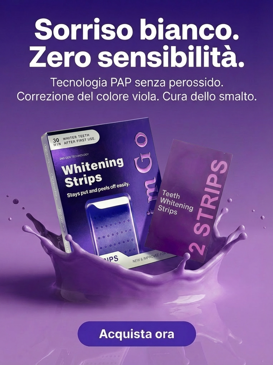 Strisce Sbiancanti Dentali Viola con Tecnologia PAP Avanzata