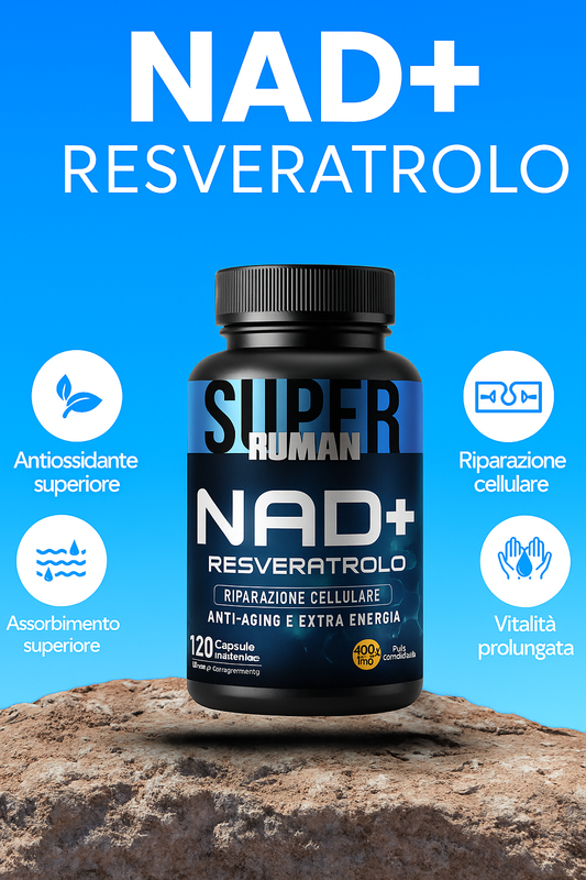 NAD + Resveratrolo – Capsule per la Riparazione Cellulare, Anti-età ed Energia Extra (120 Capsule) – SuperHuman™