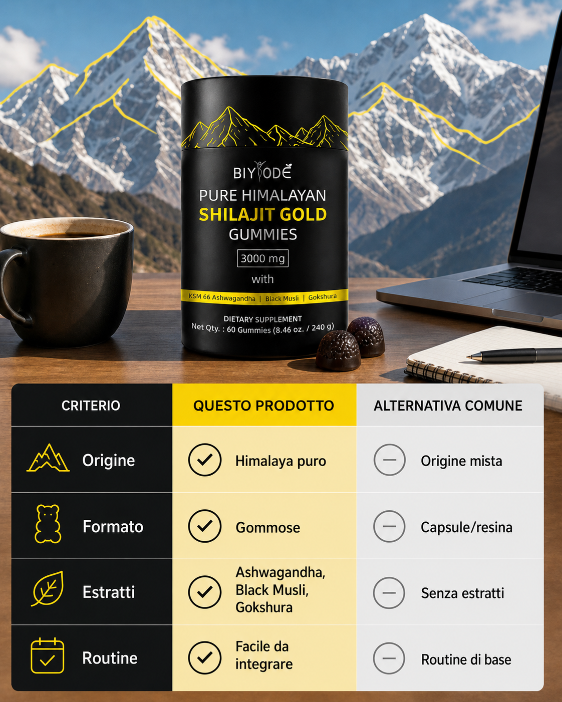 Caramelle Gommose di Shilajit 100% Puro dell'Himalaya (Confezione da 60 Gommose)