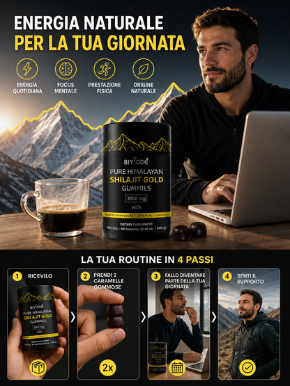 Caramelle Gommose di Shilajit 100% Puro dell'Himalaya (Confezione da 60 Gommose)