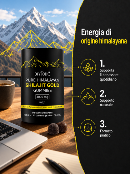 Caramelle Gommose di Shilajit 100% Puro dell'Himalaya (Confezione da 60 Gommose)